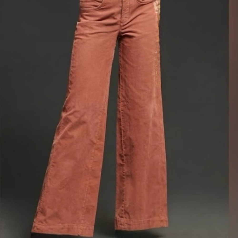 Pilcro rose colored corduroy wide-leg pants.